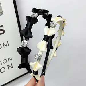 Elegante Cerchietto In Raso Con Fiocco E Decorazione In Strass A Cuore Fascia Per Capelli Antiscivolo Per Donna Ragazza