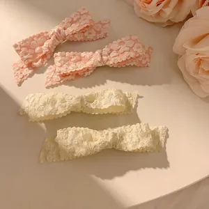 Korean Style Sweet Lace Floral Bow Hair Clip For Women Girls Elegant Fabric Flower Duckbill Clip Side Pin Hair Accessory