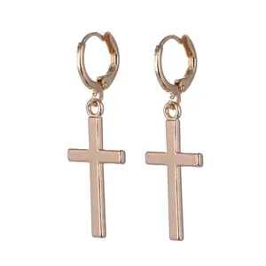 Alloy Cross Pendant Hoop Earrings For Men Women Punk Gothic Hip Hop Polished Metal Huggie Earrings Jewelry Accessory Gift
