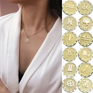 Tierkreiszeichen Anhänger Halskette Gold Silber Galvanisiert Kupfer Legierung Satellitenkette Sternbild Münze Choker Für Damen Schmuck