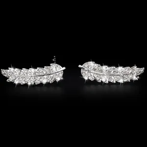 Sparkling silver leaf ear crawler earrings with cubic zirconia for an elegant fashion style