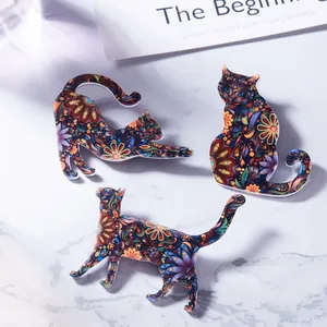 Broche de Gato de Acrílico Retro Bohemio Con Patrón Floral de Mandala Joyería Con Forma de Animal Regalo de Moda para Mujeres Niñas
