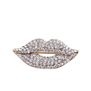 Lippen Form Legierung Strass Brosche Pin Für Damen 18K Vergoldet Kristall Funkelnd Mode Schmuck Zubehör Für Kleidung