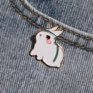 Cute Cartoon Animal Enamel Brooch Pin Alloy White Rabbit Black Cat Lapel Pin Fashion Jewelry For Women Kids Gift
