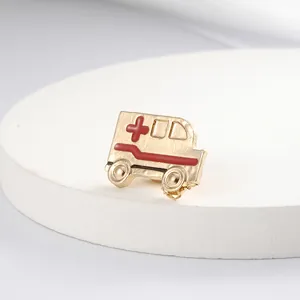 Fashion Ambulance Brooch Alloy Enamel Red Cross Lapel Pins For Doctors Nurses Medical Emergency Jewelry Accessories Gift