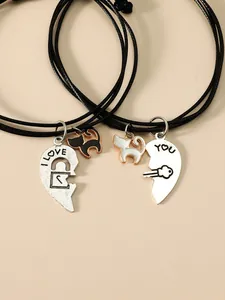 Pulseras trenzadas de gato y corazón para parejas con colgantes I LOVE YOU