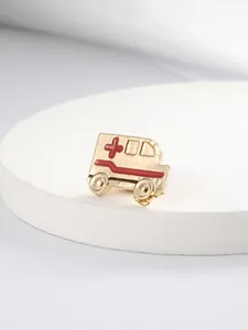 Medical ambulance brooch pin with red enamel cross emblem in polished gold finish