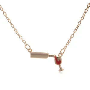 Kreative Legierung Weinflasche Und Rote Emaille Glas Anhänger Halskette Für Damen Mode Party Schmuck Anhänger Kette Geschenk