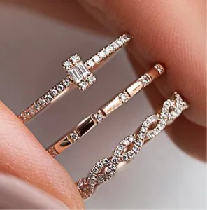 Elegant Rose Gold Plated Alloy Zirconia Stackable Ring Set For Women Fashion Geometric Finger Rings Jewelry Accessories Gift