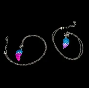 Colorful Best Friends heart pendant necklace with blue pink gradient and glitter finish
