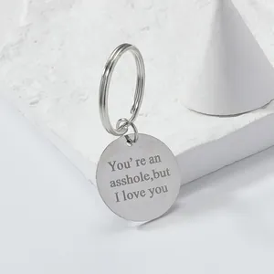 Polished stainless steel keychain with funny engraved message for Valentine's Day gift