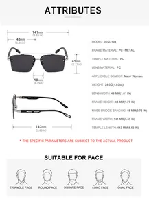 Spécifications détaillées des lunettes de soleil carrées noires à double pont JD-23104