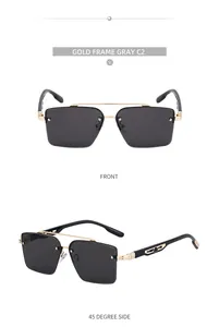 Vue détaillée des lunettes de soleil en métal doré avec verres gris et double pont