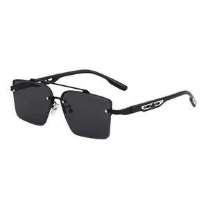 Lunettes de Soleil Carrées à Double Pont pour Hommes Protection UV400 Monture PC Métal Sans Monture pour Conduite