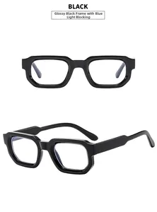 Detailansicht der glänzend schwarzen Retro-Sonnenbrille mit Blaulichtfilter-Schutz