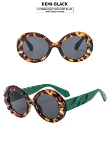 Details einer Schildpatt-Sonnenbrille mit grünen Bügeln und geprägten Stromlinienmustern