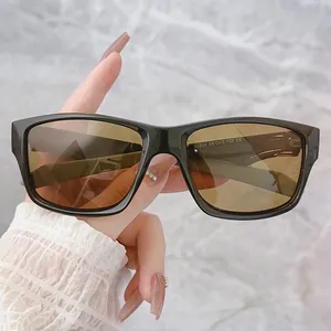 Square polarized outdoor sports sunglasses with black glossy frames and brown lenses
