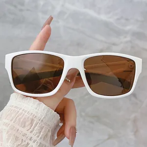 Square outdoor cycling polarized sunglasses with white frame and brown lenses
