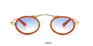 Vue de face des lunettes de soleil steampunk ovales avec monture orange et verres dégradés