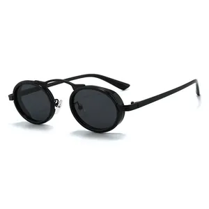 Lunettes de Soleil Ovales Rétro Steampunk Petite Monture Hommes Femmes Métal Futuriste Vintage Protection UV400 Cyberpunk