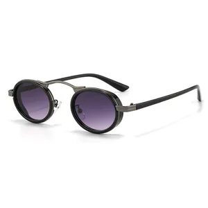 Lunettes de soleil steampunk ovales avec verres dégradés violets et métal rétro
