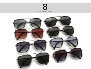 Detailed view of eight color options for double-bridge square metal punk sunglasses