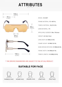 Tableau de tailles pour lunettes de soleil steampunk avec monture dorée et verre
