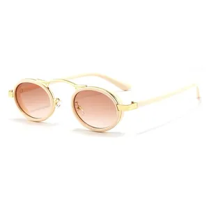 Lunettes de soleil steampunk ovales crème avec détails dorés et verres dégradés