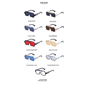 Grille de neuf lunettes de soleil steampunk rétro avec montures métal et verres colorés