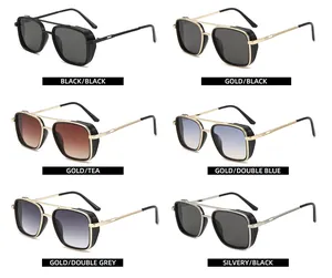 Collection of punk metal double bridge sunglasses with side mesh detailing in six colors