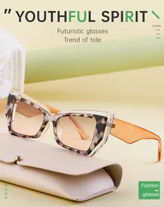 Lunettes de soleil œil de chat léopard tendance avec verres dégradés sur étui en cuir beige