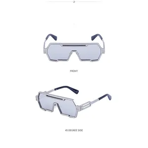 Vues de face et de profil à 45 degrés des lunettes de soleil steampunk argentées futuristes