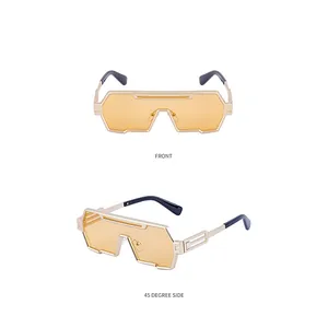 Vues de face et à 45 degrés de lunettes de soleil steampunk dorées avec verres orange