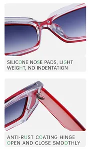 Détails des lunettes de soleil rouges et blanches avec plaquettes en silicone et charnières
