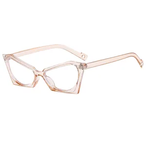 Modern champagne pink cat eye glasses frame with transparent geometric design