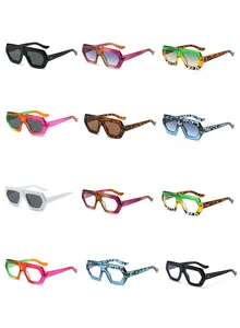 Selection of retro geometric sunglasses in twelve assorted color frames and lenses