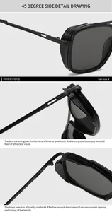 Macro view of double-bridge steampunk sunglasses with metal side shields and reinforced hinges
