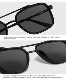 Detail of soft silicone nose pads and anti-slip temples on black punk sunglasses