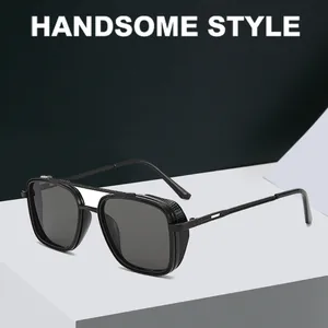 Retro Steampunk Metal Square Sunglasses For Men Women UV400 Protection Double Bridge Mesh Side Shields Fashion Aviator Eyewear