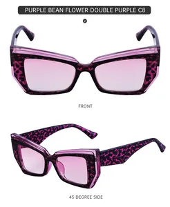 Détails de lunettes de soleil œil de chat écaillé violet avec verres dégradés et branches