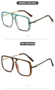 Detailed views of green and tea leopard print sunglasses with metal temples