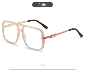 Detailed 45-degree side view of pink oversized square sunglasses with gold metal accents