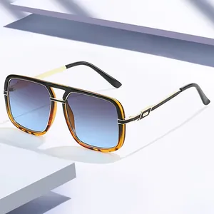 Vintage Big Square Sunglasses For Women Fashion Gradient Lens Metal Plastic Hybrid Frame UV400 Outdoor Eyewear