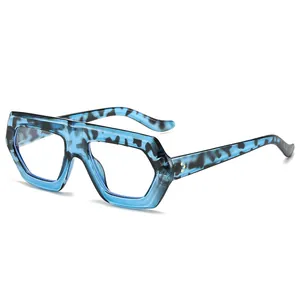 Chic oversized geometric sunglasses with blue tortoiseshell frames for women's summer fashion