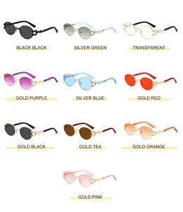 Multiple vintage round metal sunglasses with lightning bolt temples in various lens colors