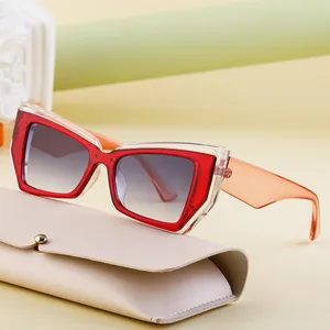 Lunettes de soleil œil-de-chat rouges et blanches avec verres dégradés et étui cuir