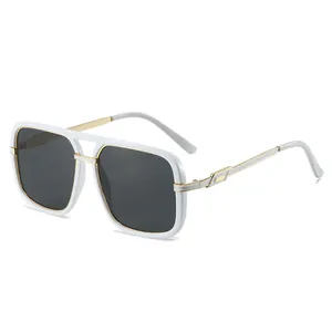 Fashionable oversized square white sunglasses for women with golden metal accents