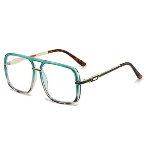 Fashionable oversized square sunglasses for women with green gradient frames and metal temples