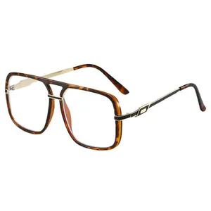 Chic oversized tortoise square sunglasses with double bridge and gold metal temples