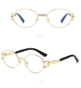 Detailed front and side views of punk sunglasses with gold lightning-shaped metal temples